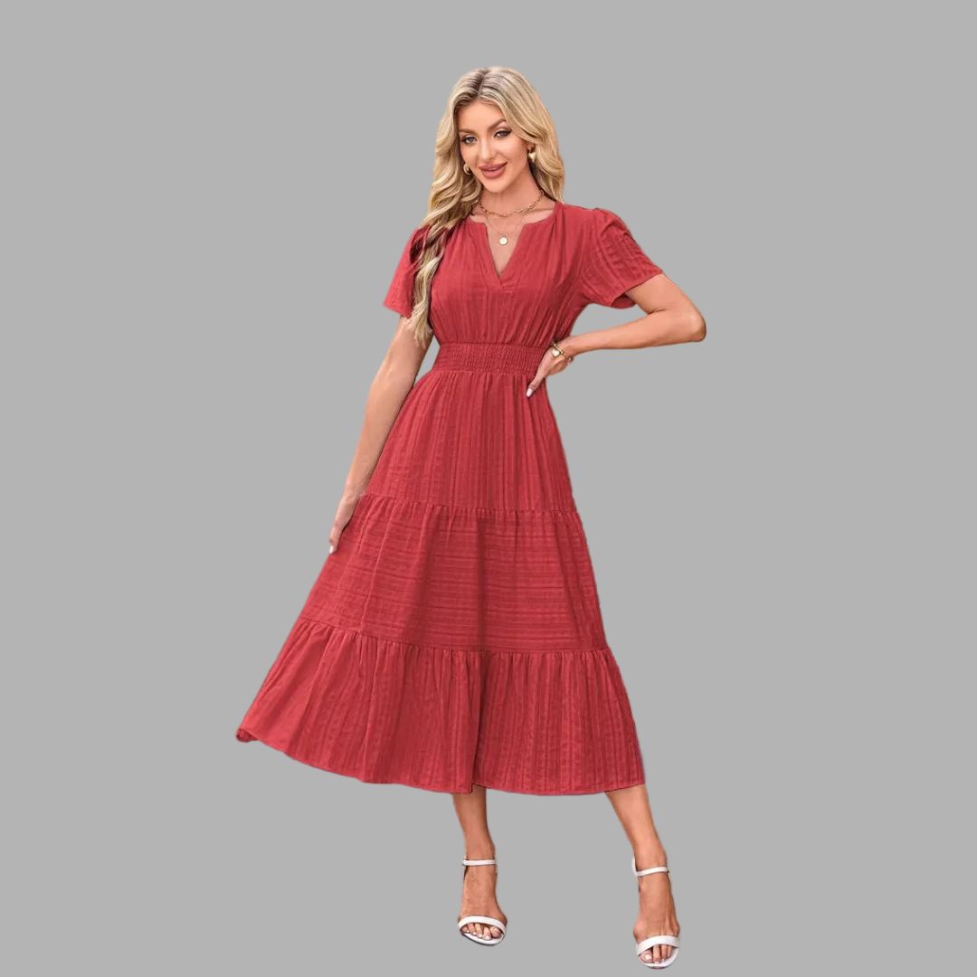 High-Waist Puff Sleeve Dress
