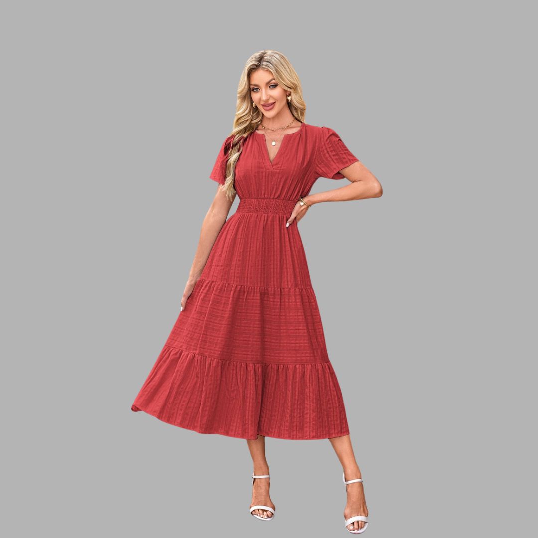 High-Waist Puff Sleeve Dress