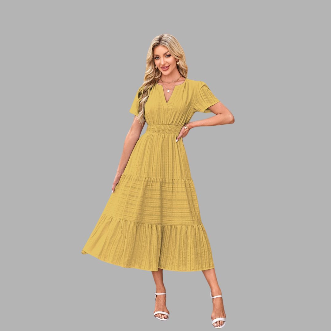 High-Waist Puff Sleeve Dress