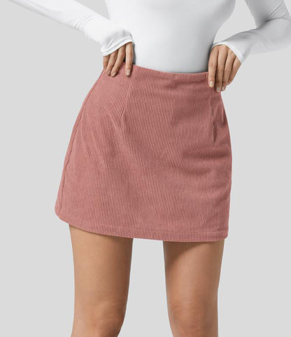 High Waisted Corduroy A Line Mini Skirt
