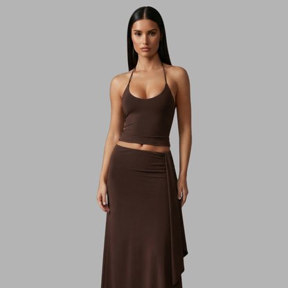 Mocha Halter Skirt Set