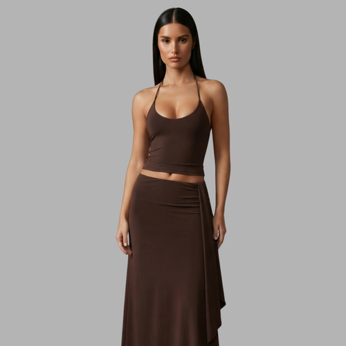 Mocha Halter Skirt Set