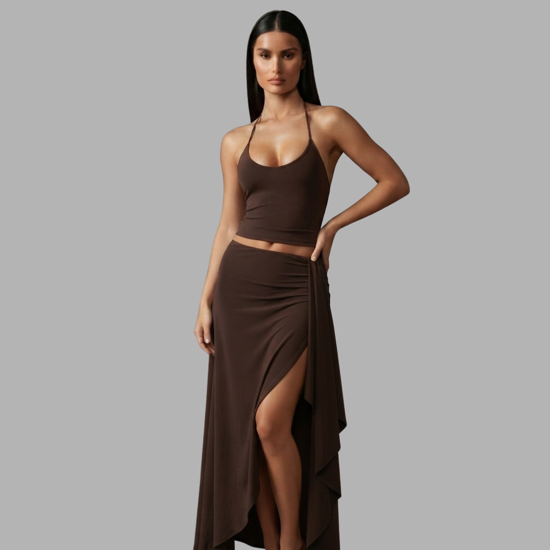 Mocha Halter Skirt Set