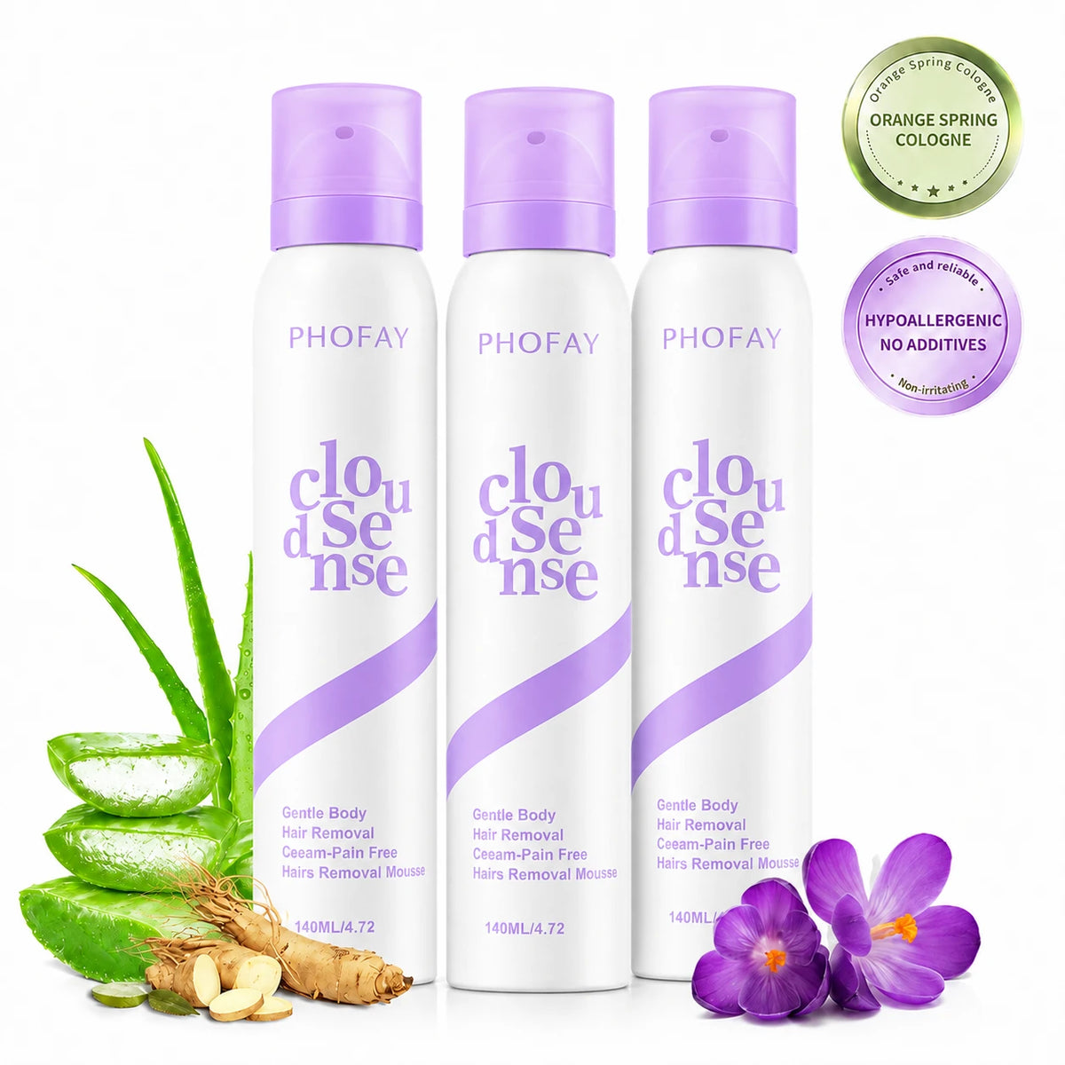 CloudSense Hair Removal Foam Spray — 3 Bottles bundle
