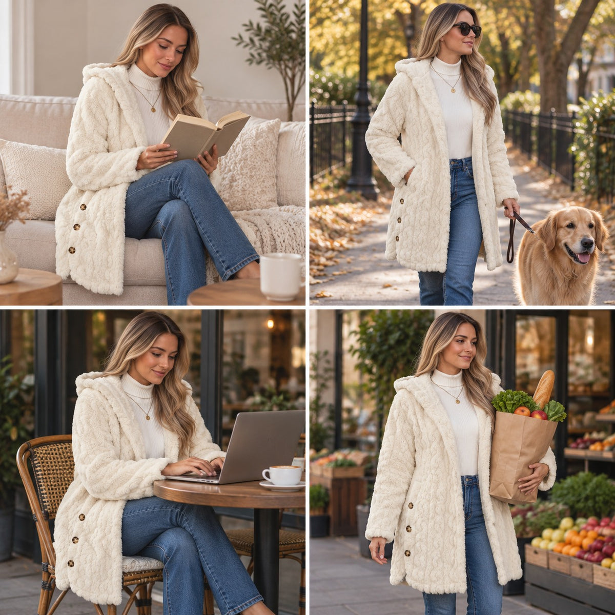DoubleSoft Hooded Fleece Cardigan Coat collage