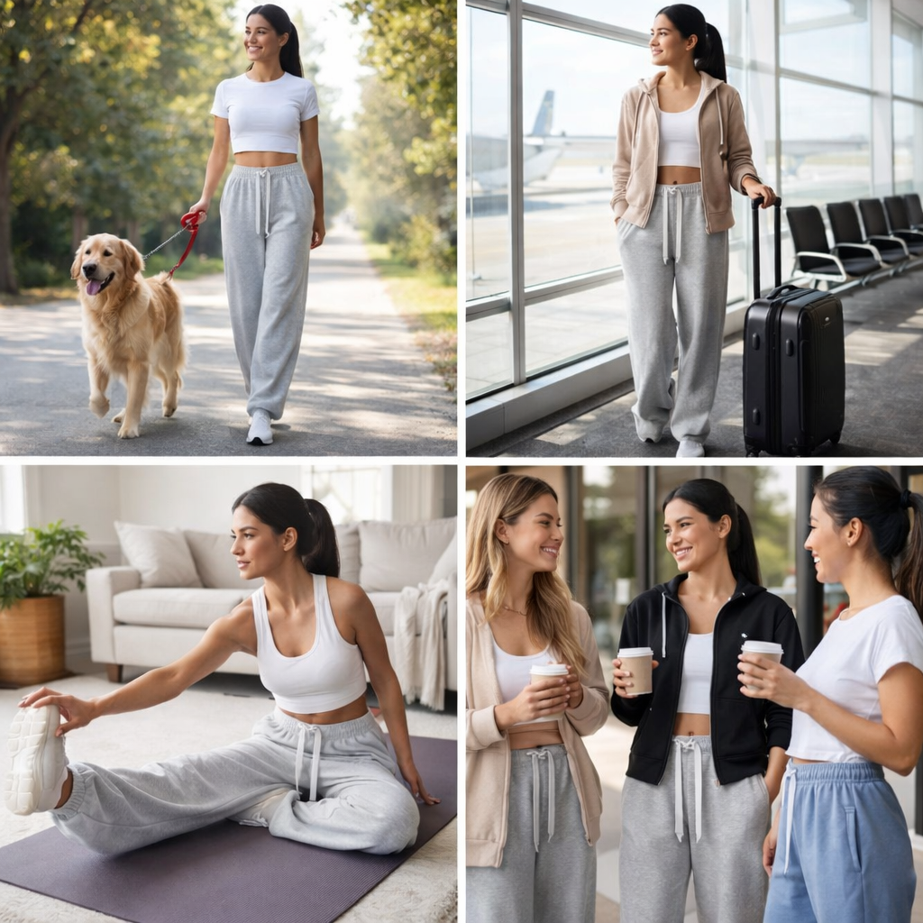 EaseFlow Wide-Leg Fleece Sweatpants collage