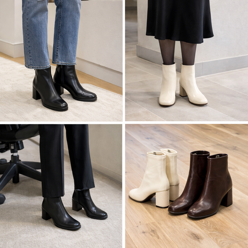 RetroStep Square-Toe Heeled Ankle Boots collage