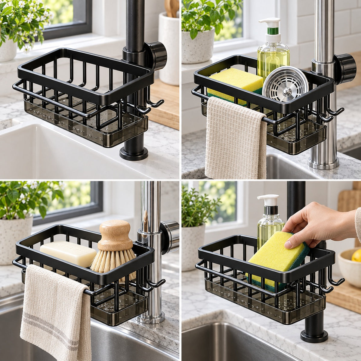 SinkMate No-Drill Faucet Caddy collage
